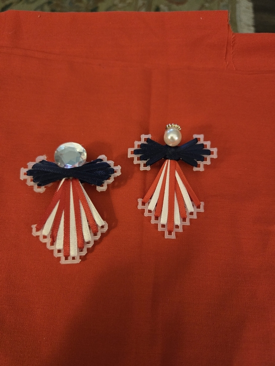 Other - Angels Red, White & Navy Ribbon Statement Earrings (Pair)